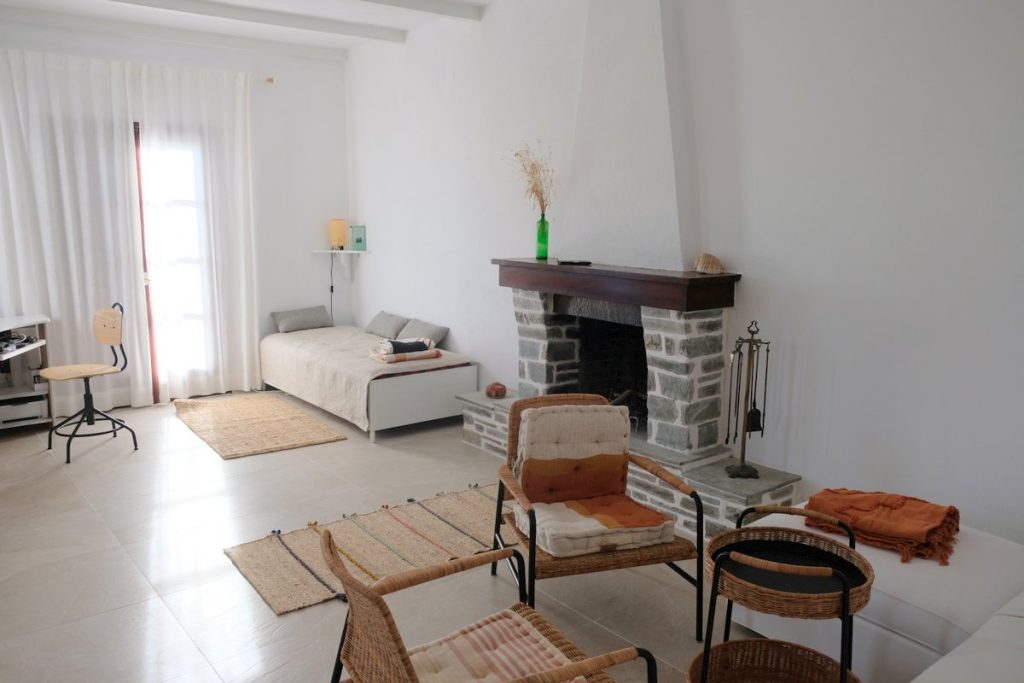 Living room. Large holiday apartment in Lafkos, one of the most picturesque villages in the Pelion.