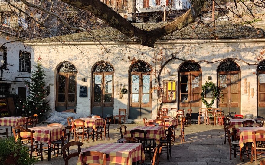 Tavern in Pinakates, one of the most lovely and picturesque mountain villages in Pelion, Greece.