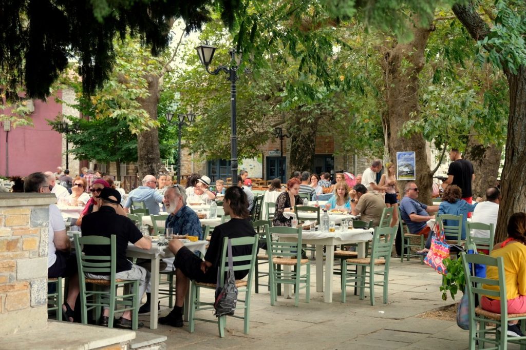 Village Square Lafkos. Picturesque mountain village. Hiking holidays in South Pelion.